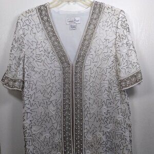 Vintage Laurence Kazar NY Silk Beaded White Top SZ: L
